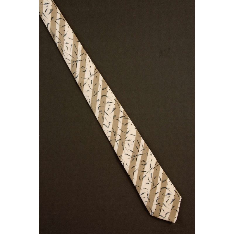 Stripes & Floral Elements - 1980s Skinny Silk Tie