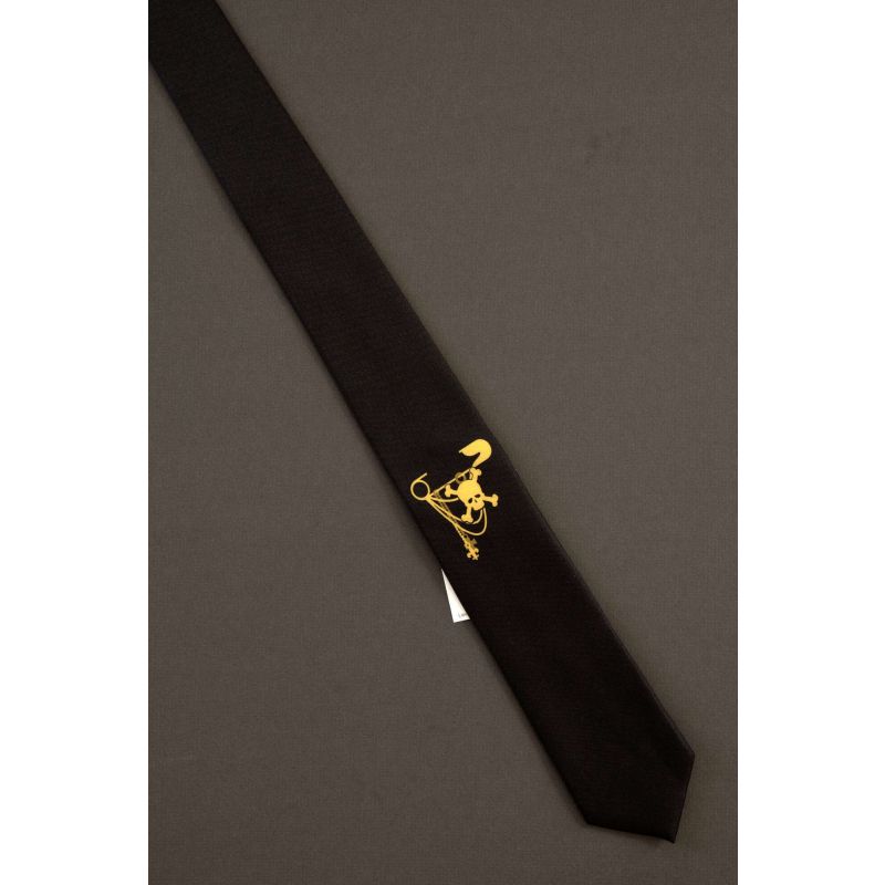 Skull Safety Pin - Brand New Thin Black Necktie