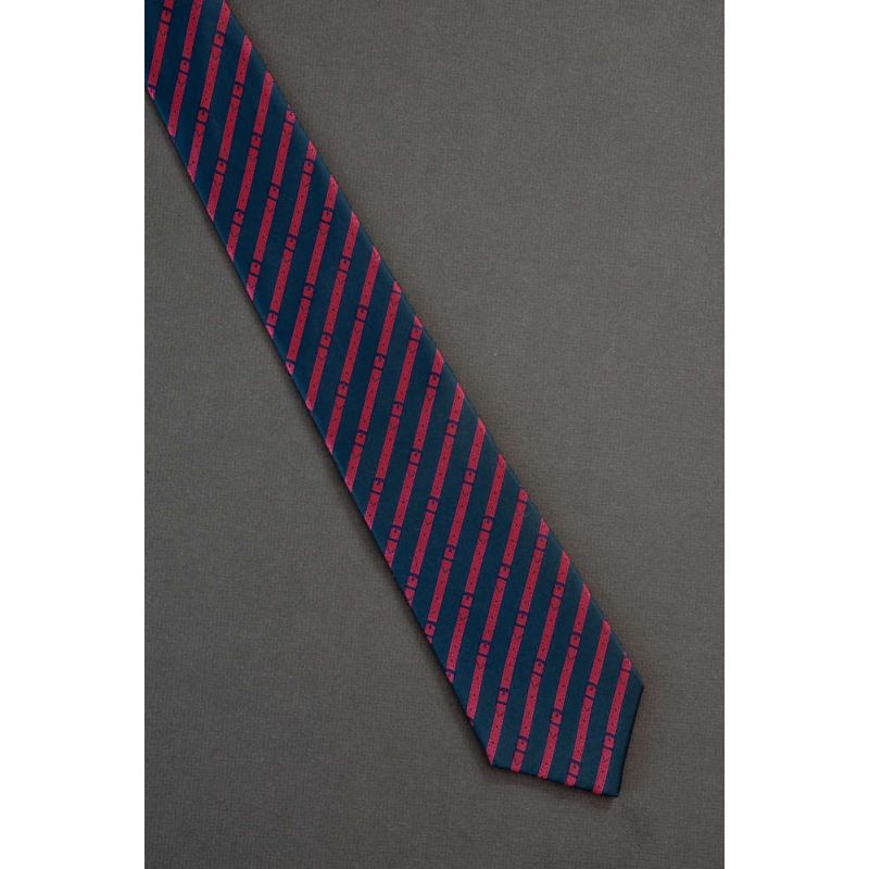 Red Belt Stripes --- Navy Blue Silk Necktie