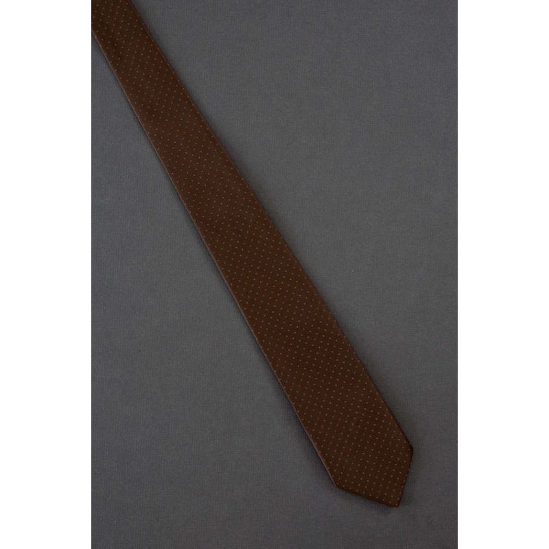 Brown &amp; Orange Pin Dot - 80s Thin Necktie