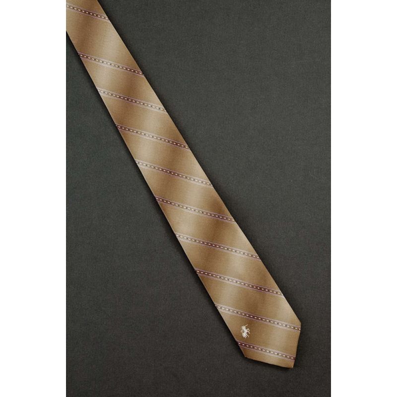 Beige Striped - 1980s Skinny Bronzini Tie