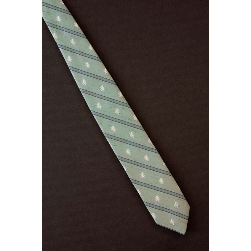Heraldic Lions Amid Stripes - 80s Skinny Tie
