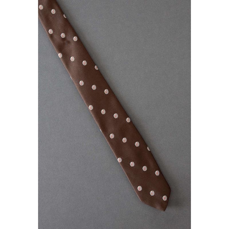 Crest Repeat Pattern - 80s Skinny Brown Tie