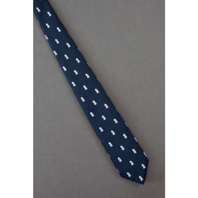 White Knot Repeat - 1980s Skinny Navy Tie