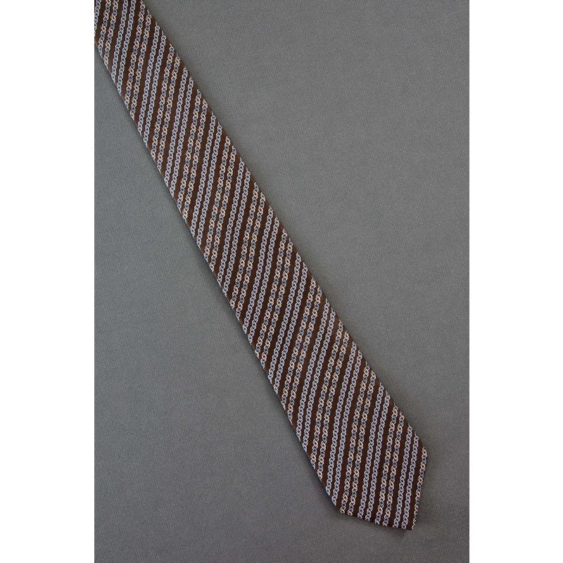 Blue & Beige Chain Stripes - Brown Tie