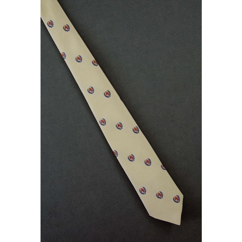 Horse & Laurel Wreath - 1980s Skinny Beige Tie