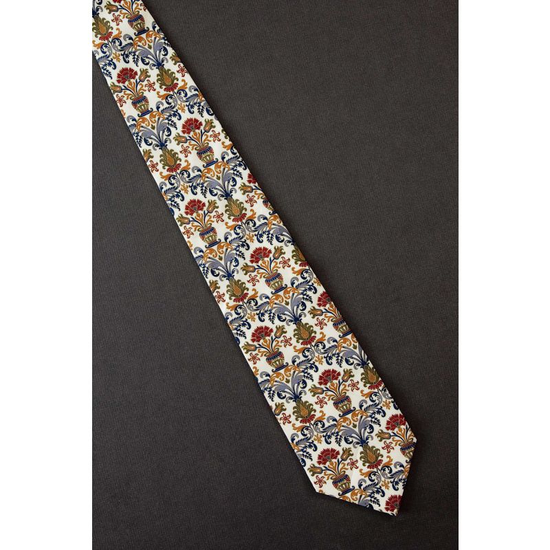 Stylized Potted Plants - White Silk Necktie