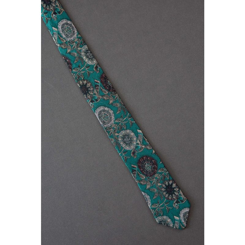 Stylized Flowers - 80s Skinny Green Necktie