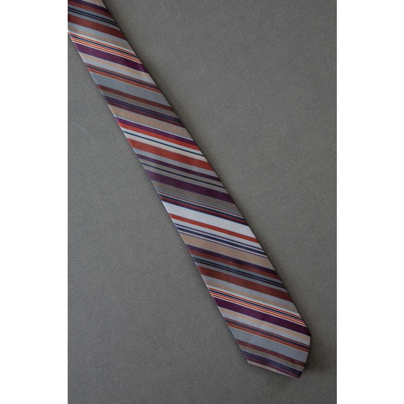 Earthy Striped - 1980s Skinny Striped Necktie