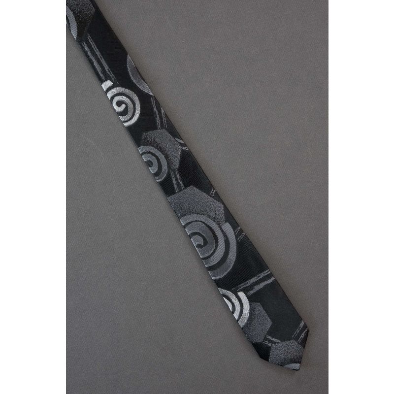 Study of Spirals - 1980s Skinny Black Necktie