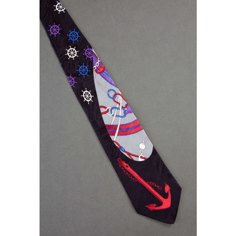 Anchor, Ships Wheel & Rope - Nautical Tie