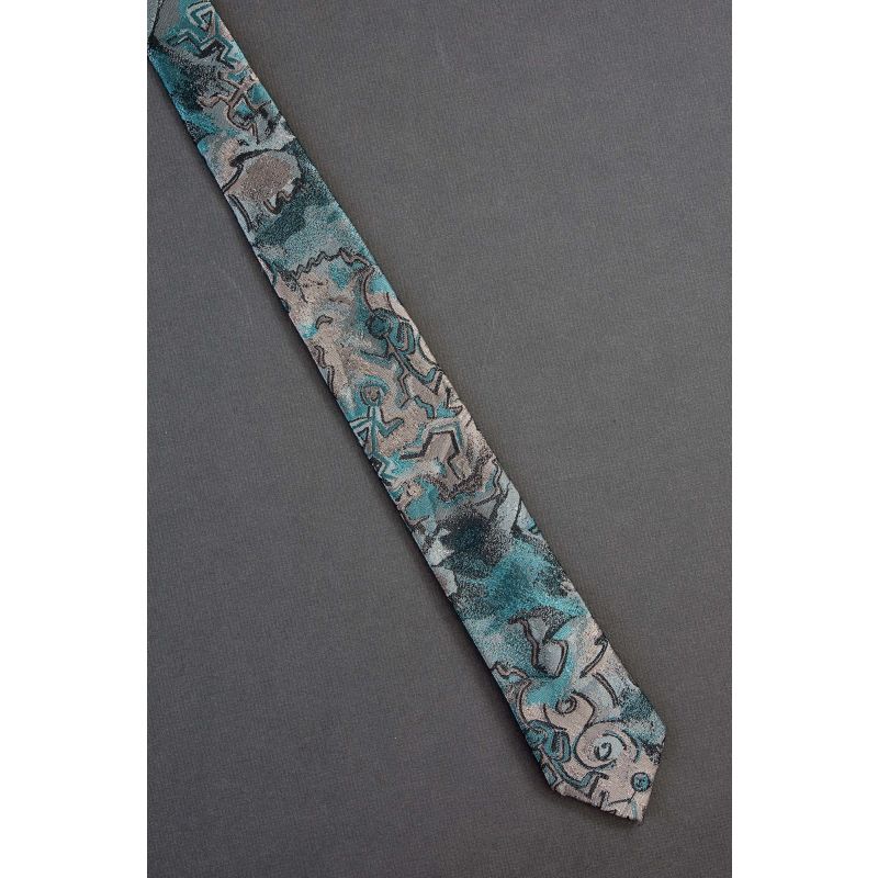 Smiling Stick Figures - 1980s Skinny Green Tie