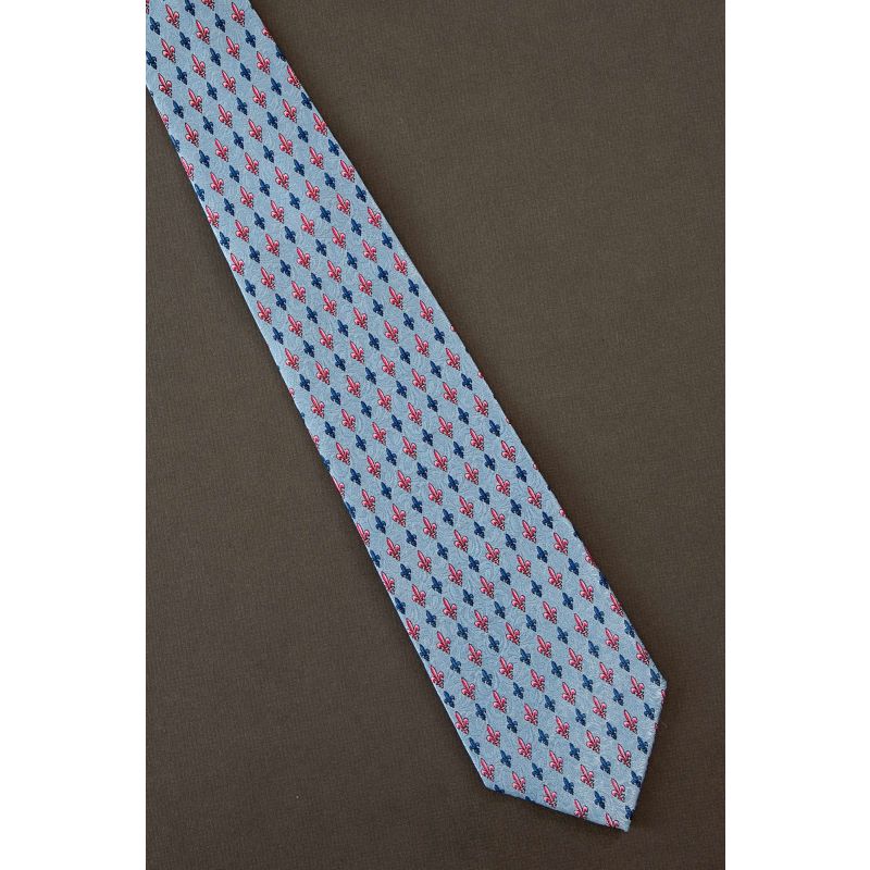 Pink & Blue Fleur-de-Lis Repeat - Silk Tie