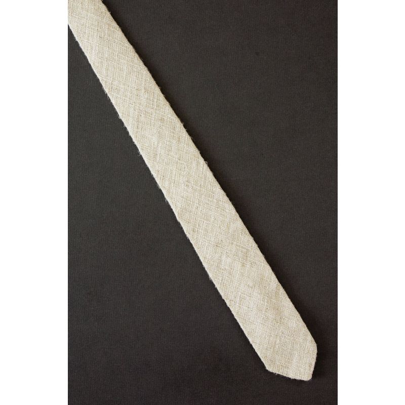 Beige Woven - 1980's Skinny Vintage Necktie
