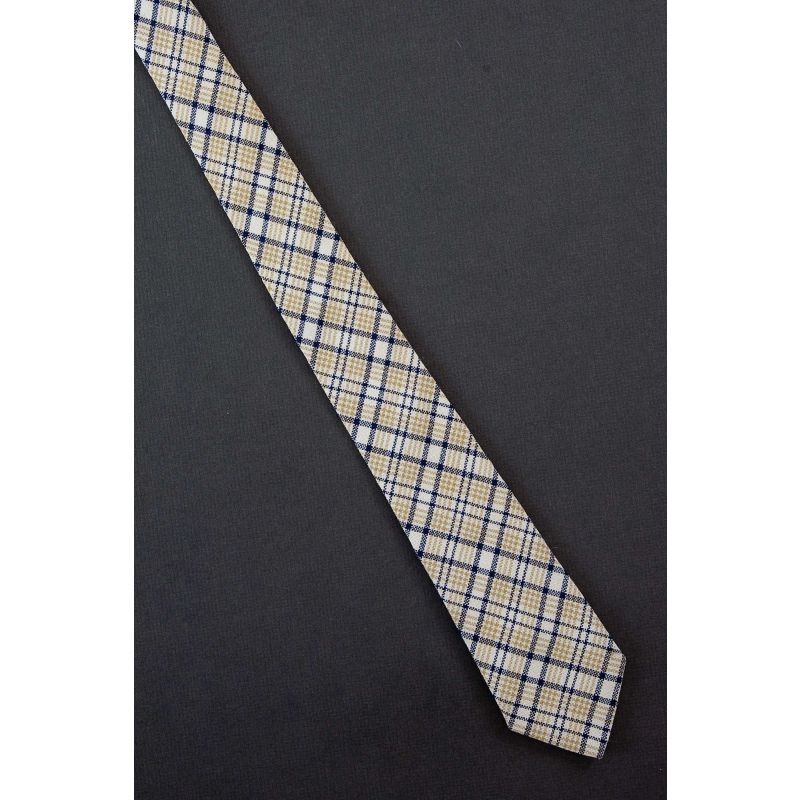 Ivory, Gold & Black Plaid - 80's Skinny Tie