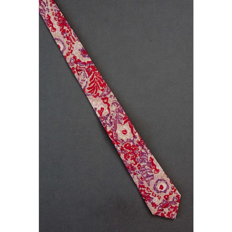 Floral Elements - 1980's Skinny Silk Necktie