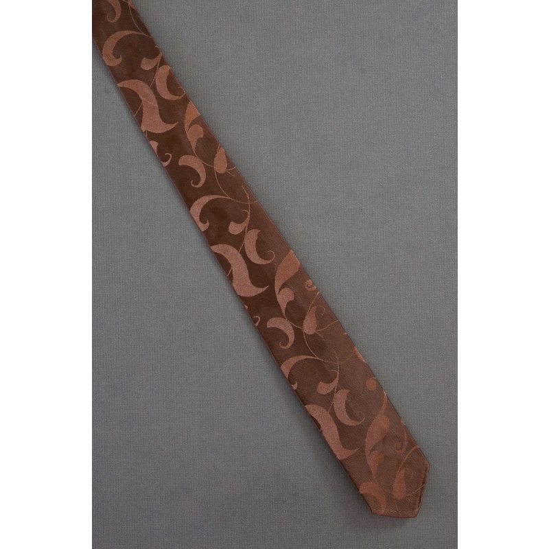 Swirly Design Woven In Boys Skinny Brown Tie