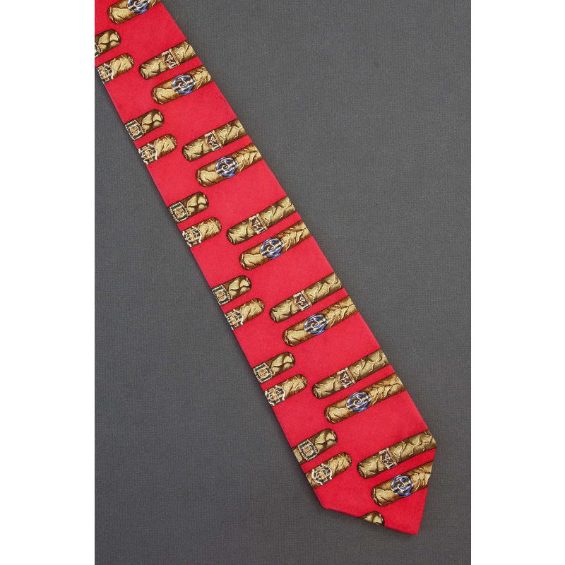 Pairs Of Cigars Peaking From This Red Silk Tie