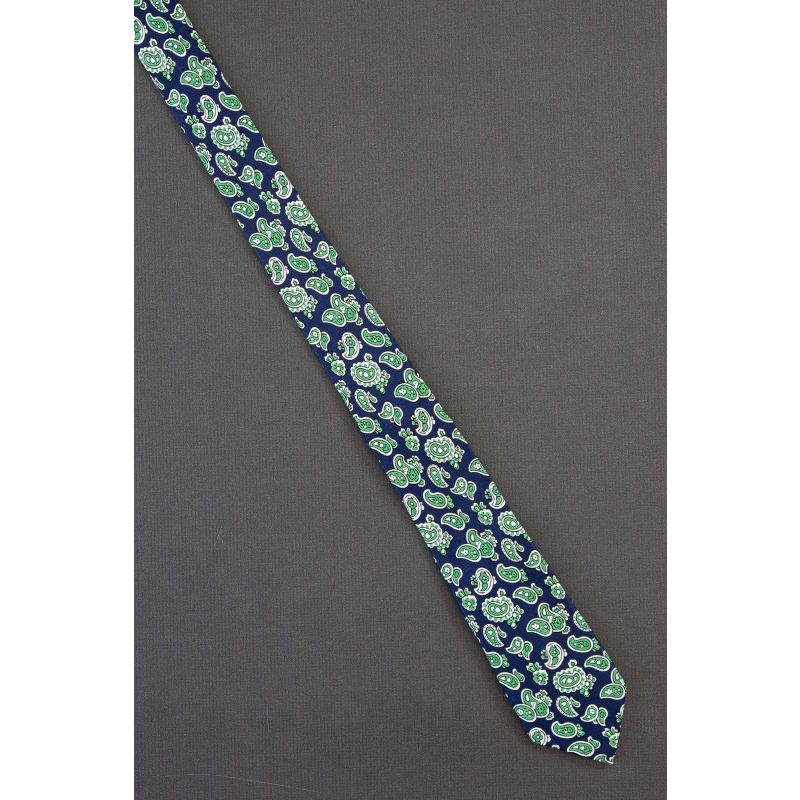 Green Paisley - Men's  Blue Skinny Necktie