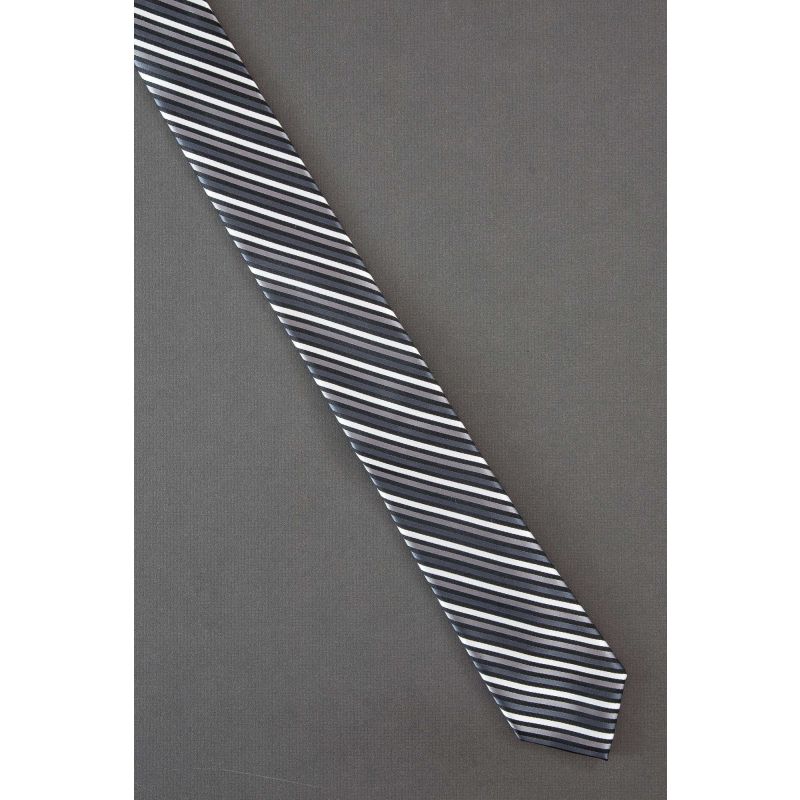 Black, Gray & White Stripe - Skinny Necktie