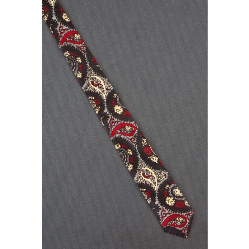 Boys 1950's Thin Red & Yellow Paisley Necktie