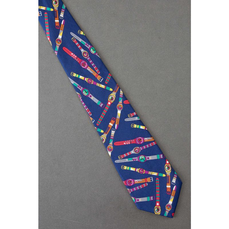 Colorful Wristwatch - Men's Blue Silk Necktie