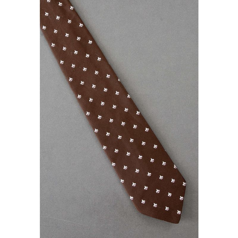 Fleur-de-Lis Repeat - 70's Vintage Brown Necktie