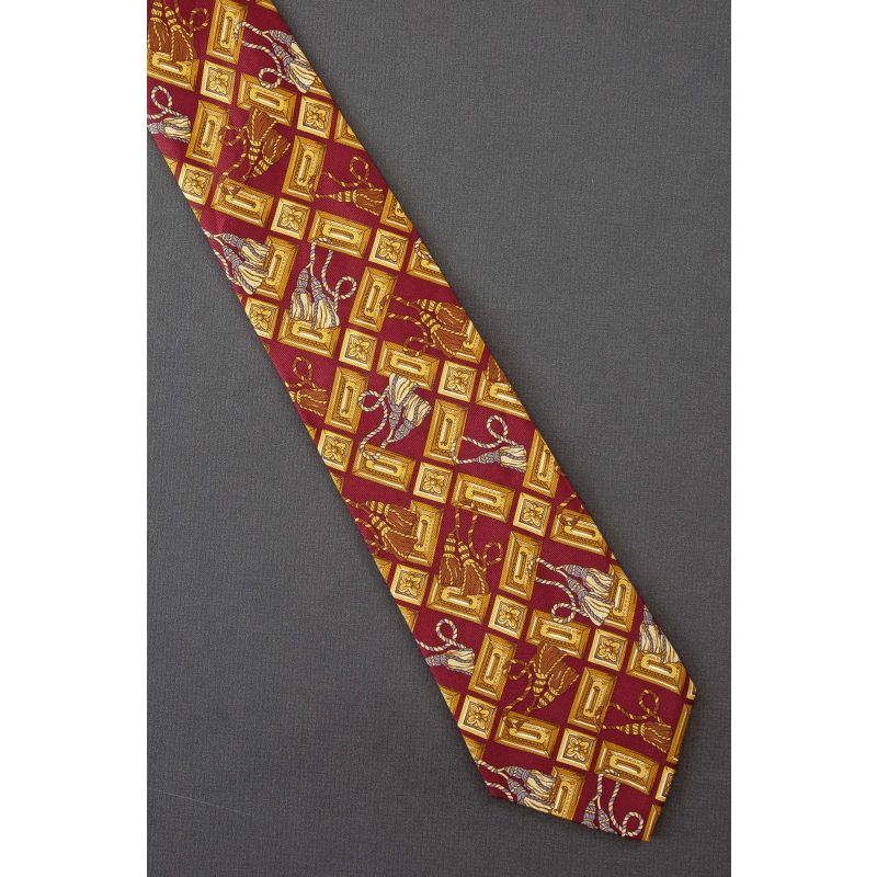 Tassels In Checker Pattern - Red Silk Bernini Necktie