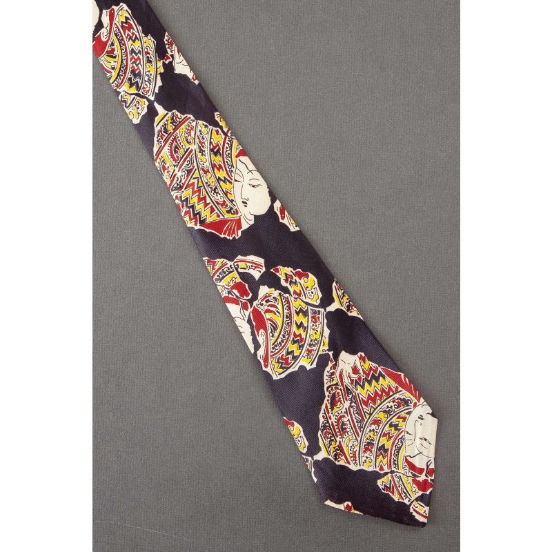 Buddha Mural Fragments - 1940's Vintage Necktie
