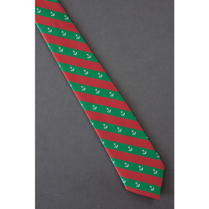Anchors -  Red & Green Christmas Striped Tie