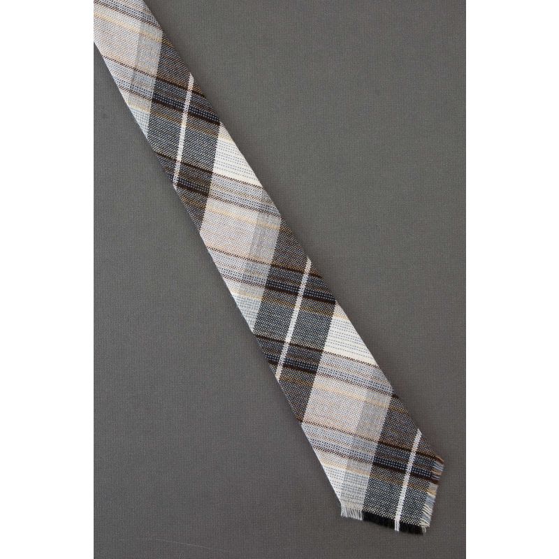1980's Fringed Black, Gray & White Plaid Tie