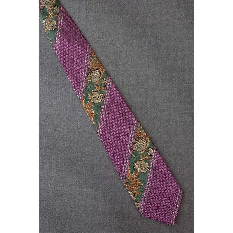 Flowers Amid Stripes - Purple Silk Neck Tie