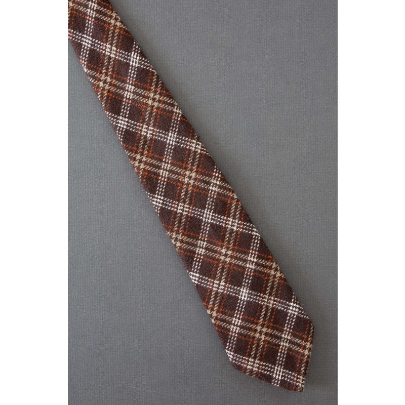 Brown, Beige & White Plaid - 1970's Necktie