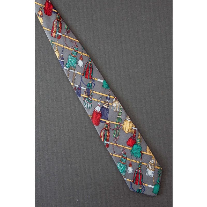 Hanging Tassels - Gray Silk Lands' End Necktie