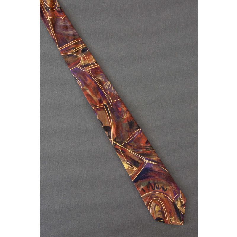 Shapes Outlined in Gold - 80's Vintage Skinny Tie