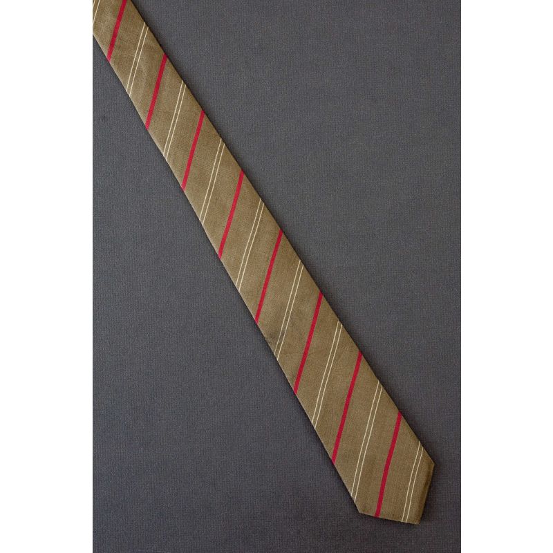 1980's Skinny Silk Beige & Red Striped Necktie