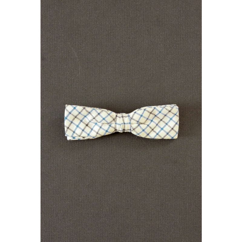 Blue, Black & Ivory Checker Clip-On Bow Tie