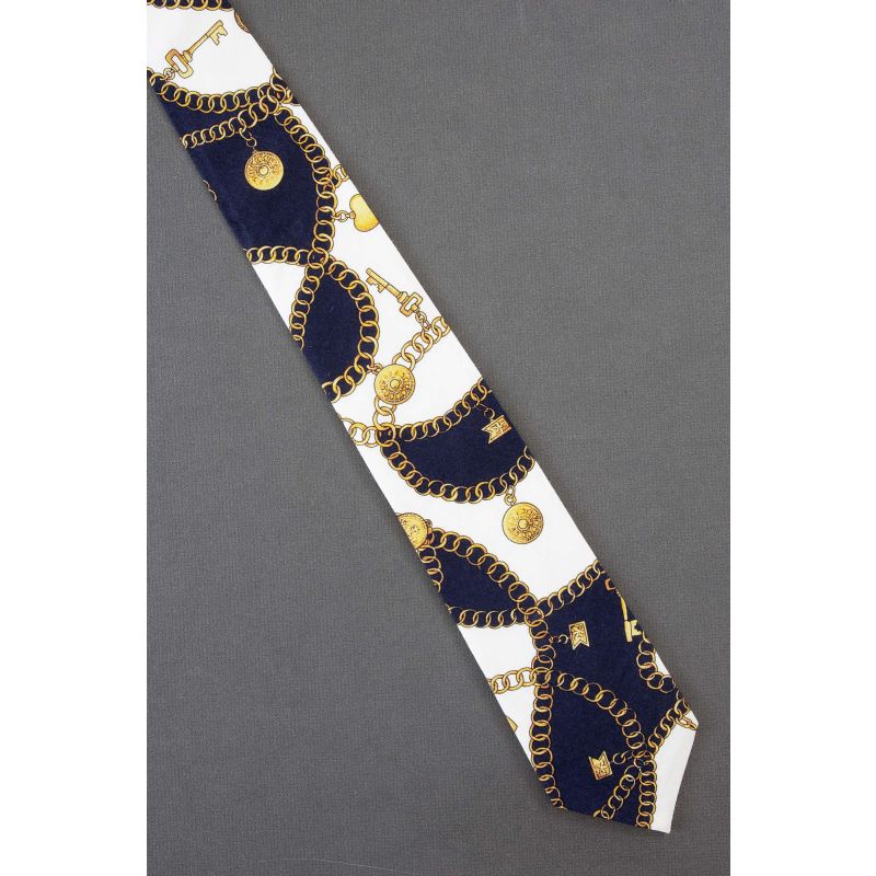 Key & Charms on Gold Chain - Silk Necktie