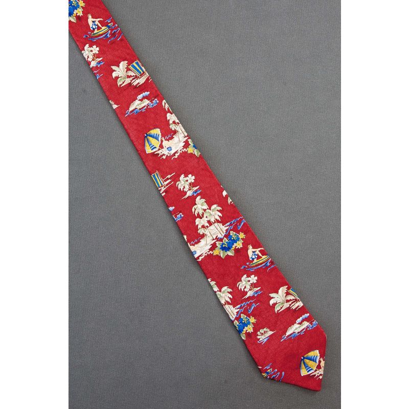 Man Tanning & Surfing - Boys Red Silk Necktie
