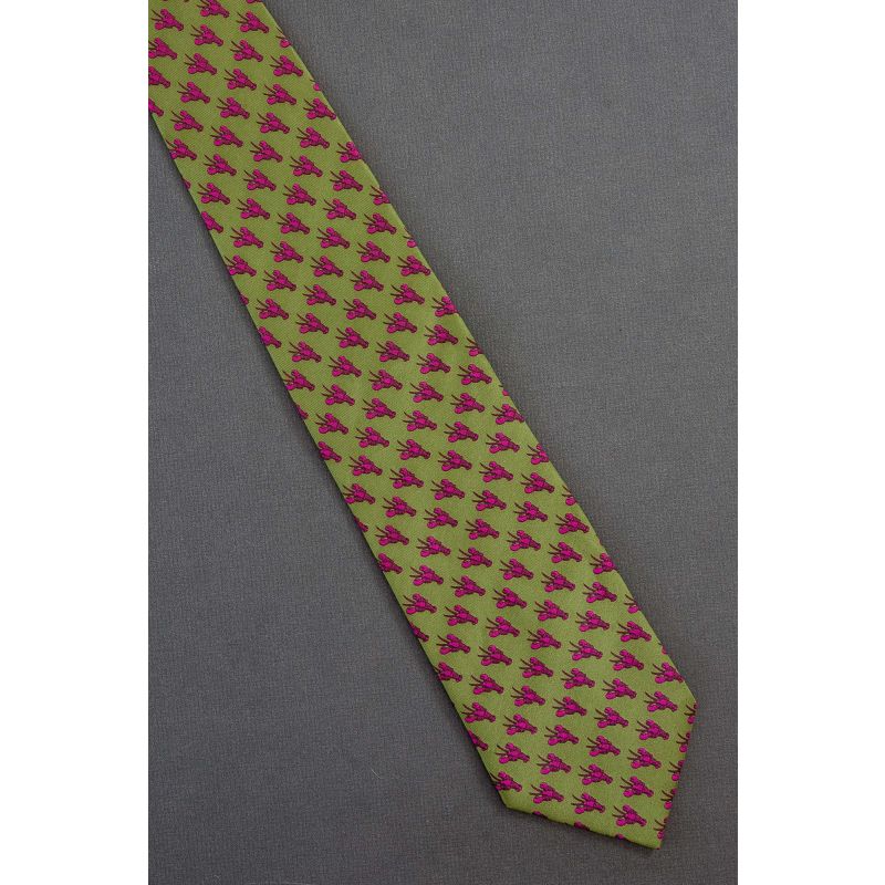 Pink Lobster Repeat - Green Rayon Necktie