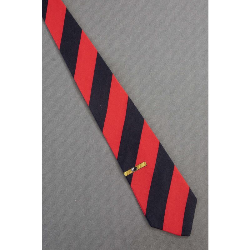 Gold Tie Tack Printed on Red &amp; Black Striped Tie