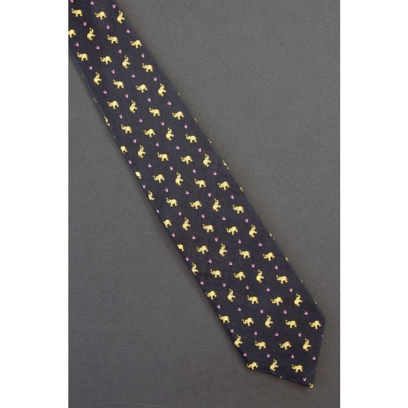 Gold Elephants - Men's Black Silk Necktie