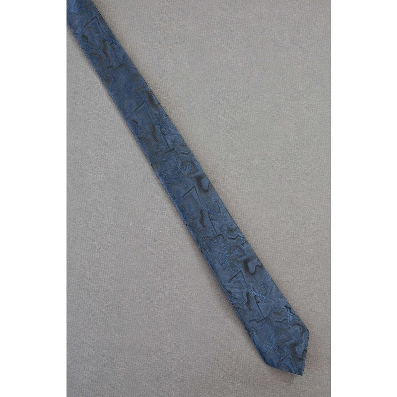 Navy Woven Shapes - Boys 80's Skinny Necktie
