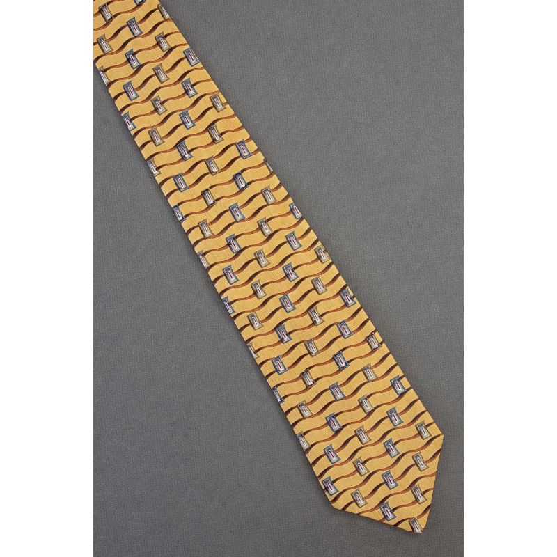 Rectangles Amid Waves - Gold Polyester Necktie