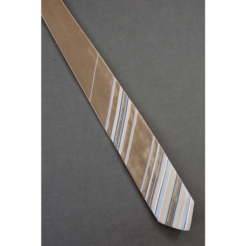 Brown, Beige & Blue Stripe - Skinny Dior Tie