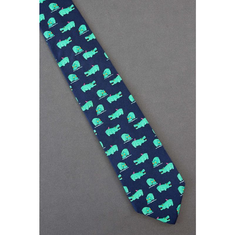 Hippo & Pink Bird - Fun Silk Alynn Neckwear