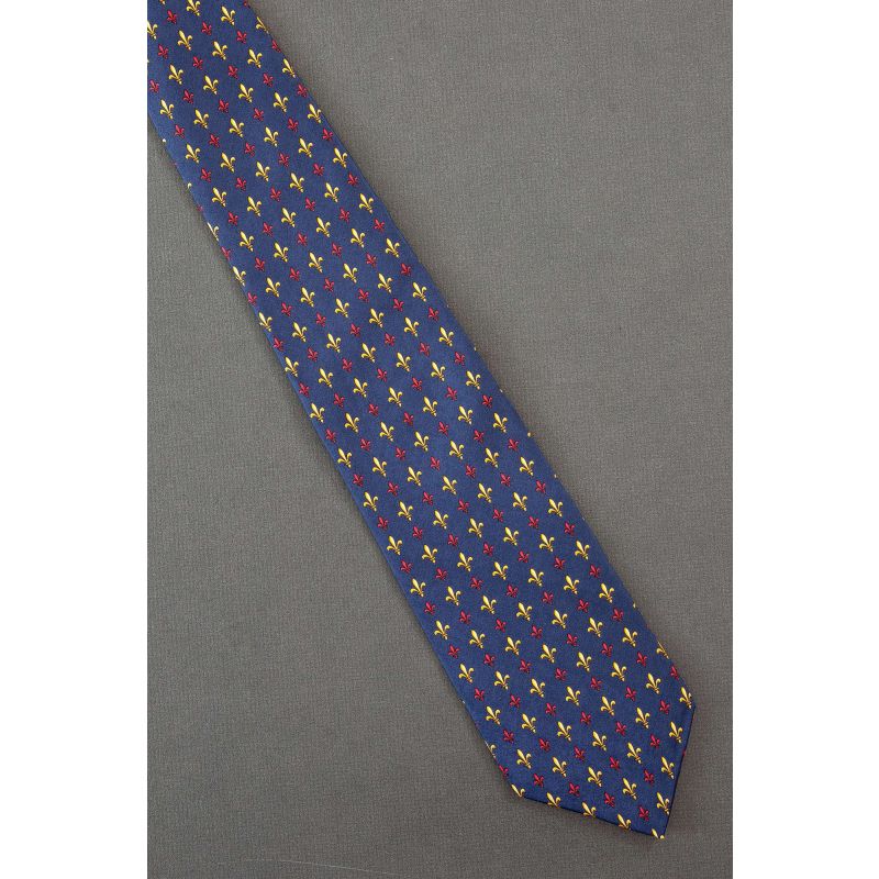 Red & Gold Fleur-de-Lis - Navy Silk Necktie