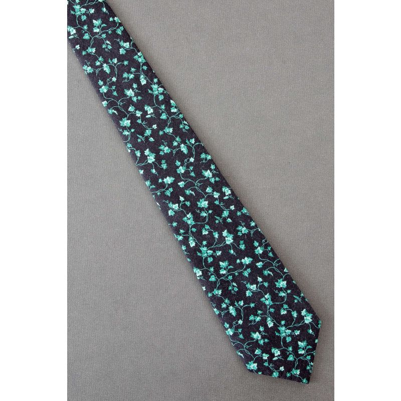Green Vines - Men's Modern Black Necktie