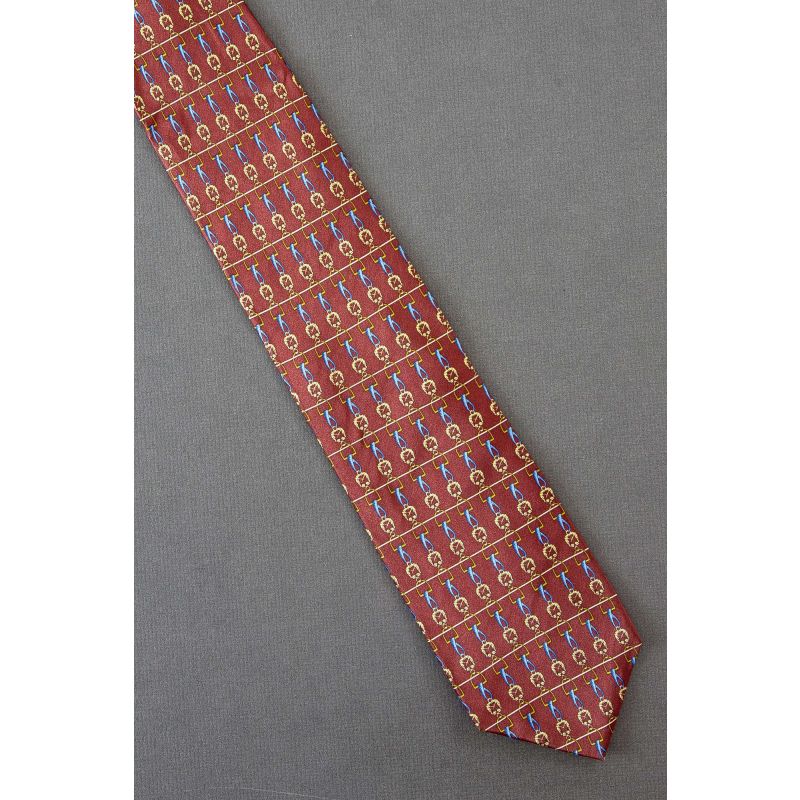 Stirrup Repeat Pattern - Burgundy Red Silk Tie