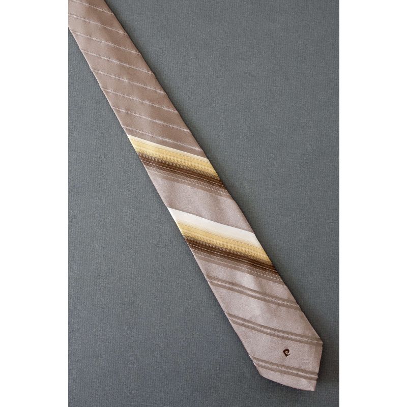 Pierre Cardin Logo - 80's Beige & Gold Striped Tie